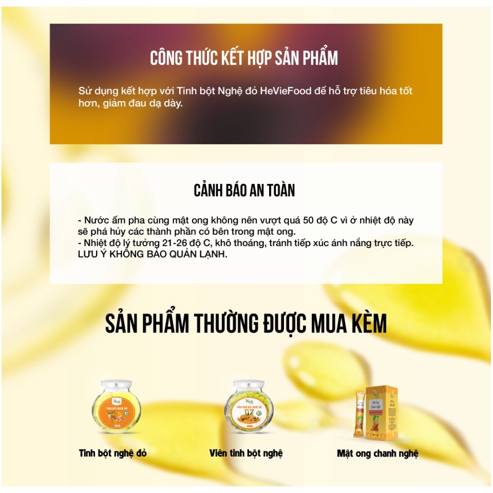 Mật ong nguyên chất Heviefood Chanh Nghệ Hộp 400g/Chai 500g/1000g - NATURALMART