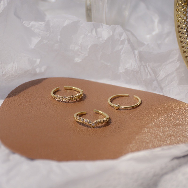 Nhẫn bạc mạ vàng 3 nhẫn nhỏ nhắn nữ tính N6