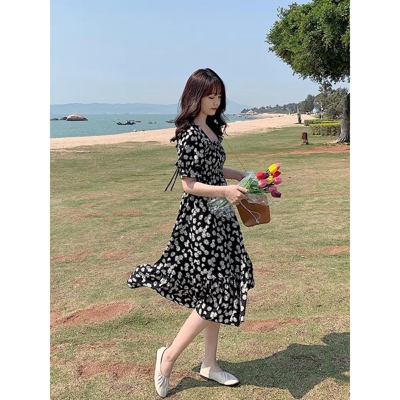 Đầm Hoa Cúc Thắt Nơ Lưng Phong Cách Hàn Quốc | BigBuy360 - bigbuy360.vn
