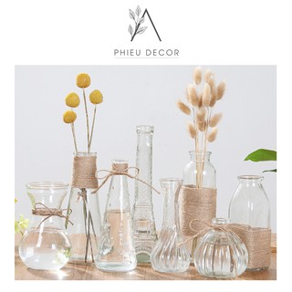 🌸Lọ thủy tinh trang trí dây thừng🌸 Bình thuỷ tinh cắm hoa phong cách Bắc Âu vintage