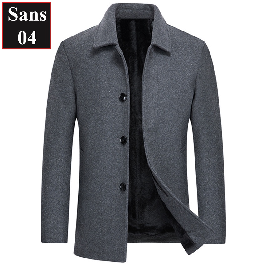 Áo khoác nam blazer dạ lót lông cừu Sans04 dáng ngắn dày mangto hàn quốc trần bông có big size lớn 3XL 4XL màu đen xám