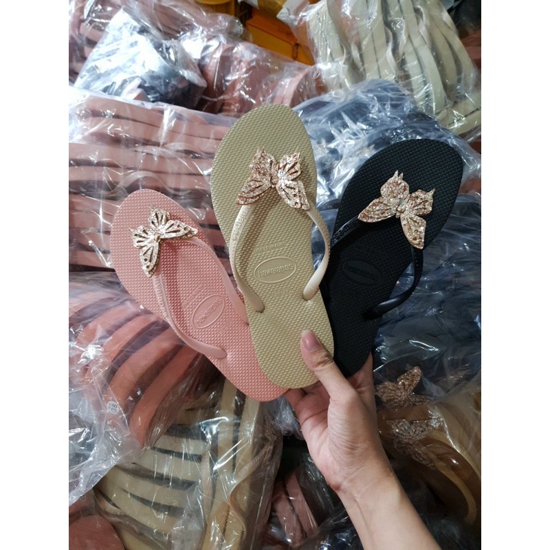 Dép kẹp thái lan havaianas đính charm bướm đá
