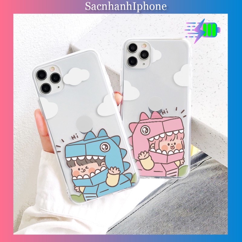 Ốp lưng iphone slicon dẻo trong Couple Khủng long dành cho ip 6 đến 13promax  - t26