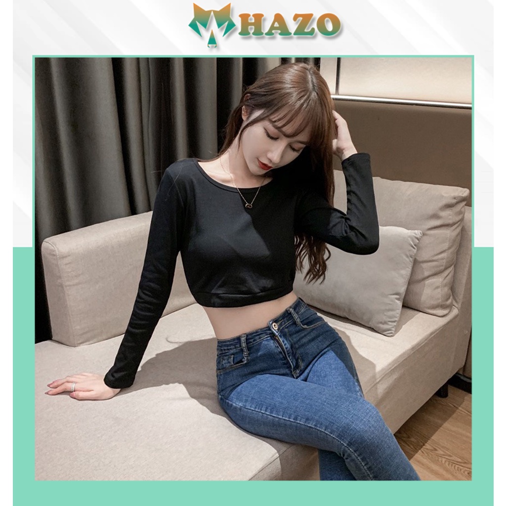 Áo Croptop Dài Tay Thun Gân Co Dãn Cổ Tròn 299 Thời Trang Sành Điệu Style Trẻ Trung Năng Động - Hazo