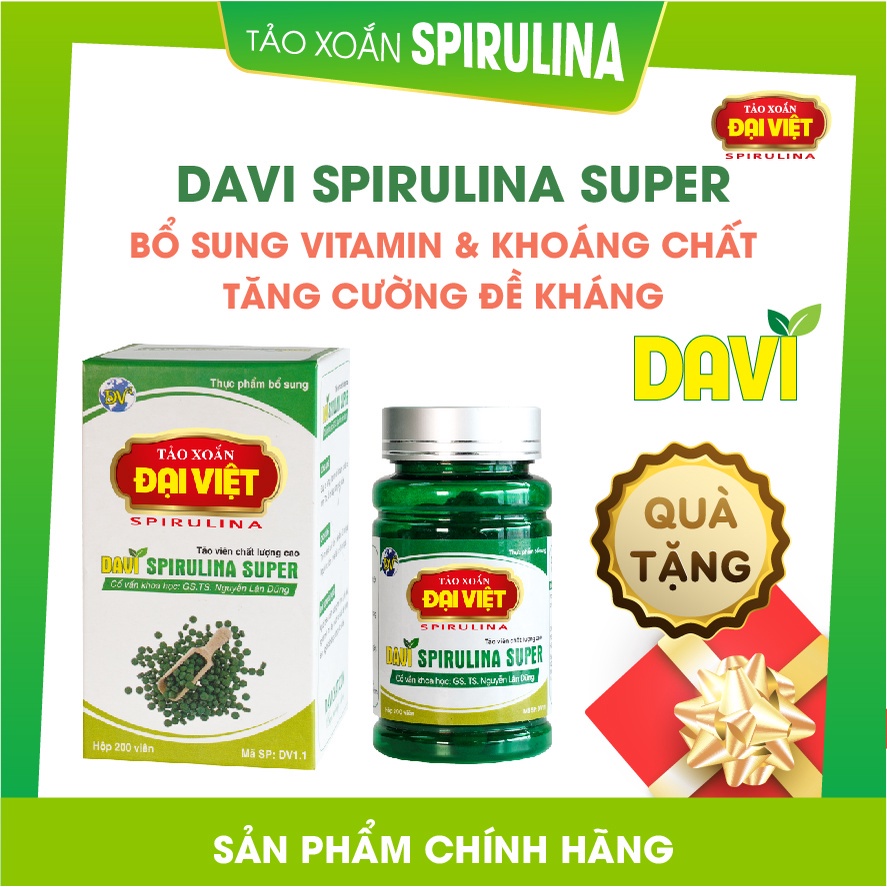 Viên uống Spirulina cao cấp Hỗ trợ tăng cường sức khỏe Davi Super Lọ Tảo xoắn Đại Việt chính hãng