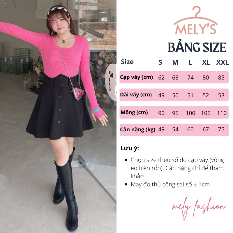 Chân váy xòe ngắn lưng cao NỊT BỤNG ôm eo có BIGSIZE màu đen trẻ trung năng động vải dày CV43