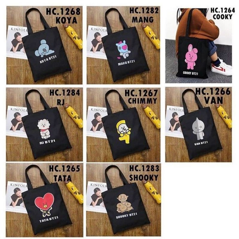 Túi Tote Vải Canvas In Hình Bt21 Bts Đáng Yêu