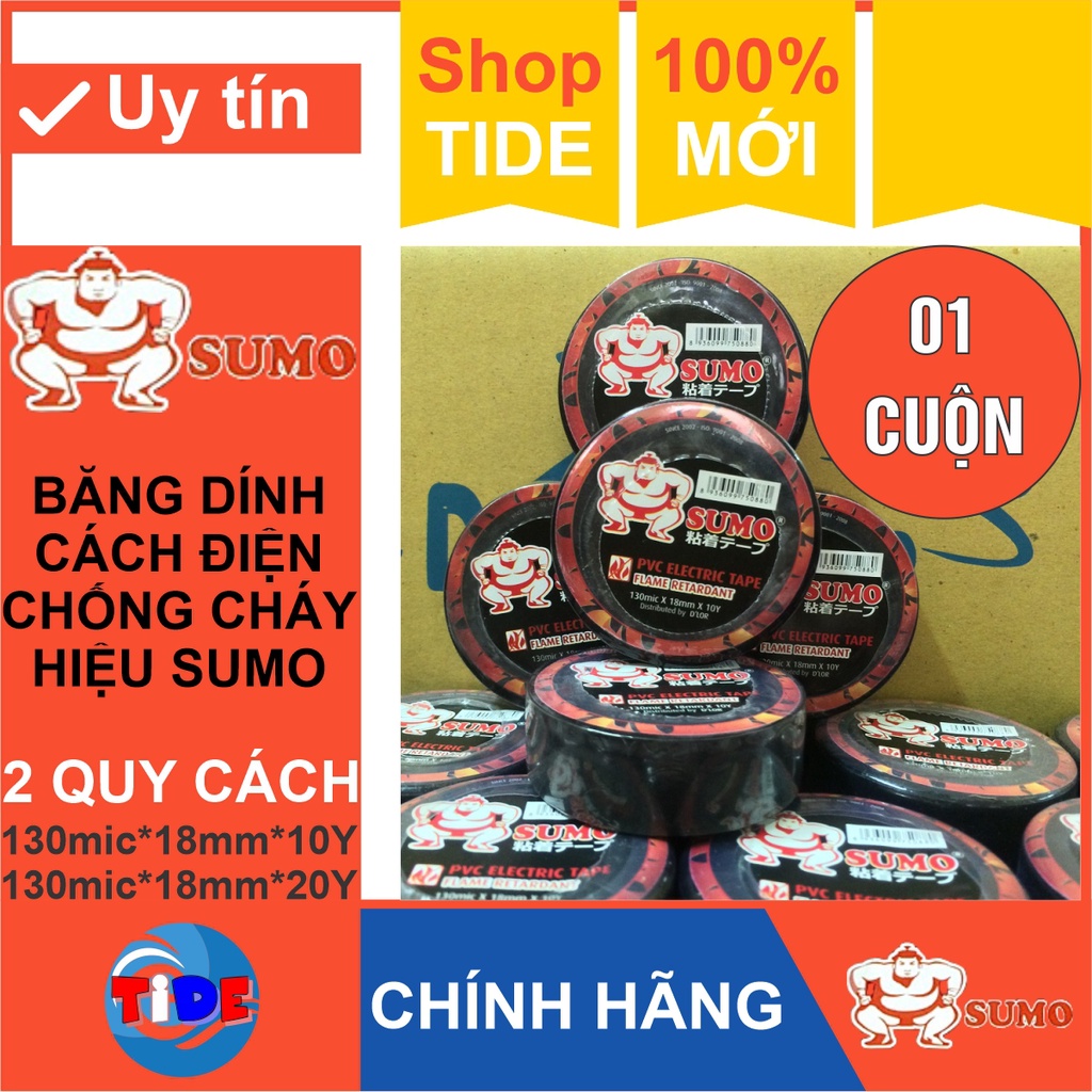 [ 01 cuộn ] Băng dính cách điện chống cháy lan – Nhãn hiệu Sumo – Hàng xuất Nhật Bản – Dùng nối đầu dây điện