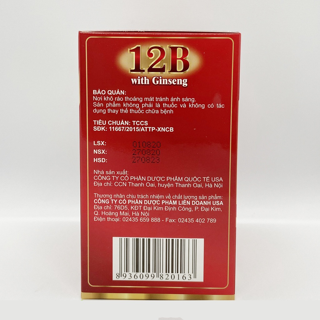 Vitamin tổng hợp 12B With Ginseng bồi bổ cơ thể, tăng sức đề kháng - 100 viên [12B Ginseng]