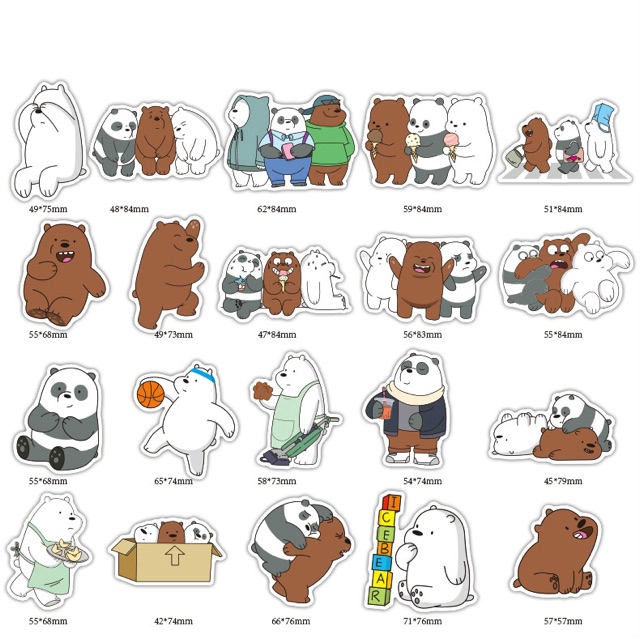 Set 36 miếng dán tường họa tiết hoạt hình We Bare Bears được làm từ vinyl có thể tháo rời được | BigBuy360 - bigbuy360.vn