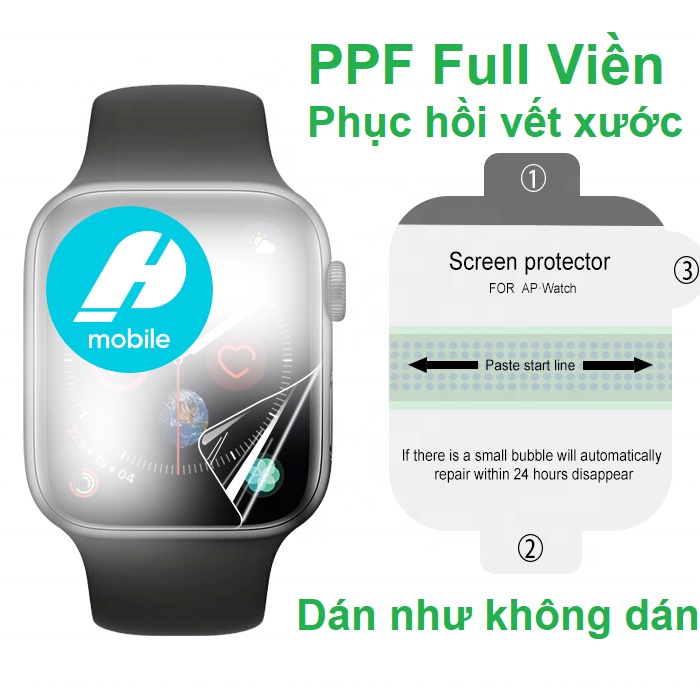 Miếng dán PPF bảo vệ mặt đồng hồ Apple Watch tự phục hồi vết xướt, tự dán dễ, hàng xuất mỹ, châu âu