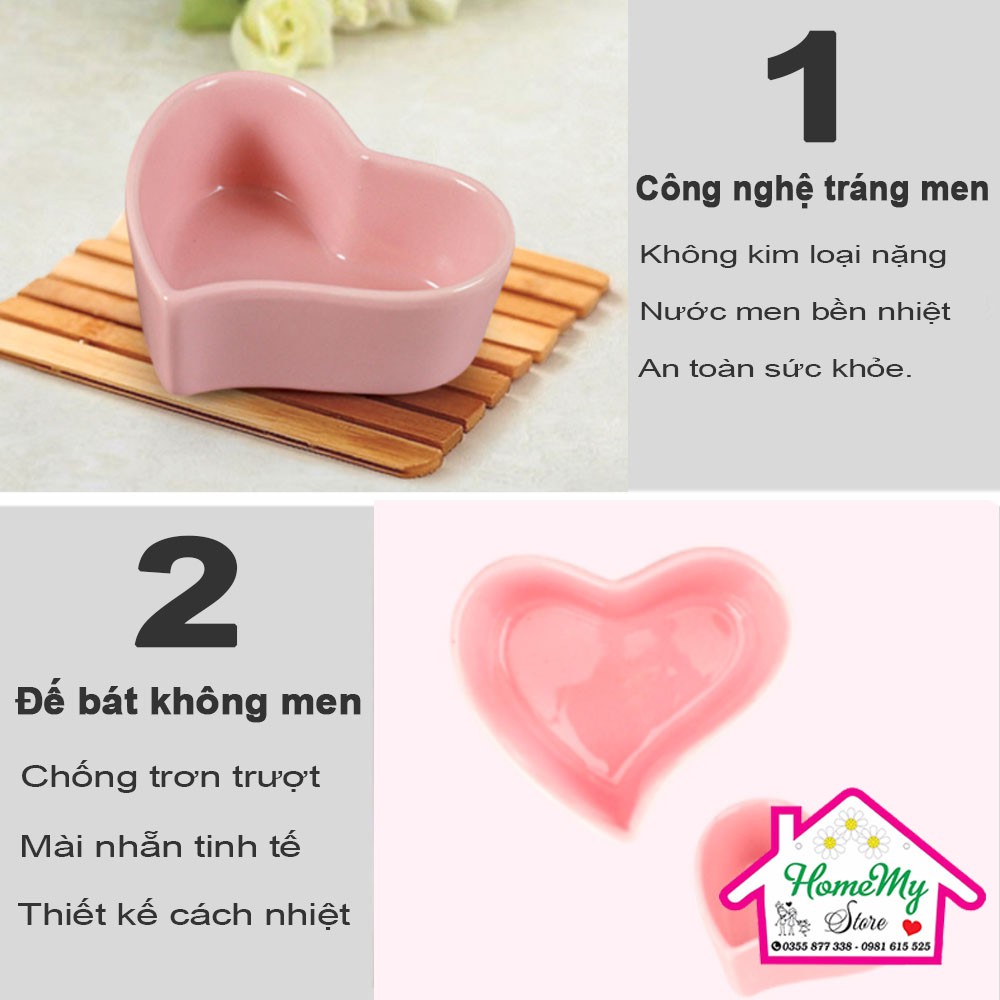 Bát Sứ Trái Tim Lượn Chén Ăn Dặm Cho Bé , Đựng Gia Vị, Nước Chấm, Chén Dĩa Dễ Thương