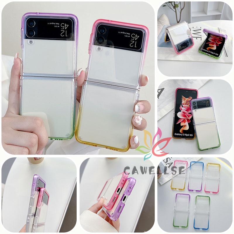 Ốp Điện Thoại Acrylic Trong Suốt Viền Màu Chống Sốc Cho Samsung Galaxy Z Flip 4 Z Flip 3 Zflip 3 4 Flip 3