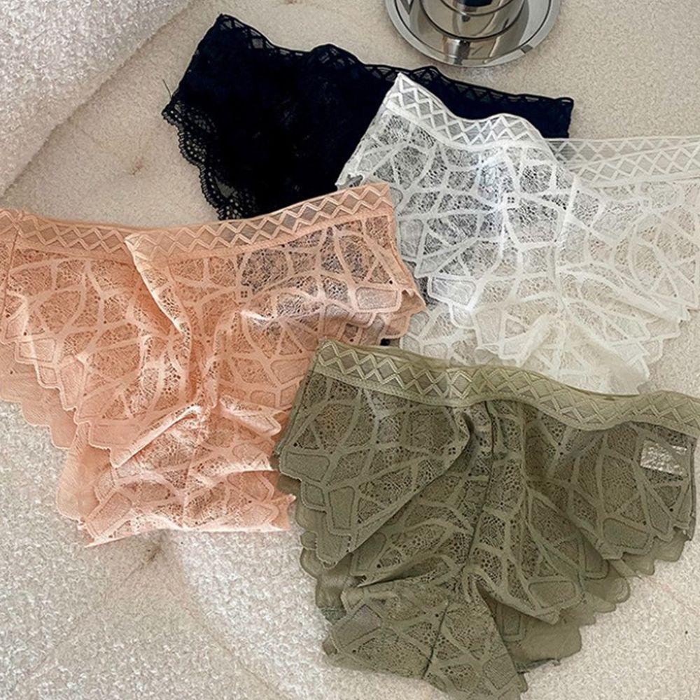 BACK2LIFE Quần Lót Cotton Lưng Vừa Phối Ren Thoáng Khí Thoải Mái Thời Trang Cho Nữ