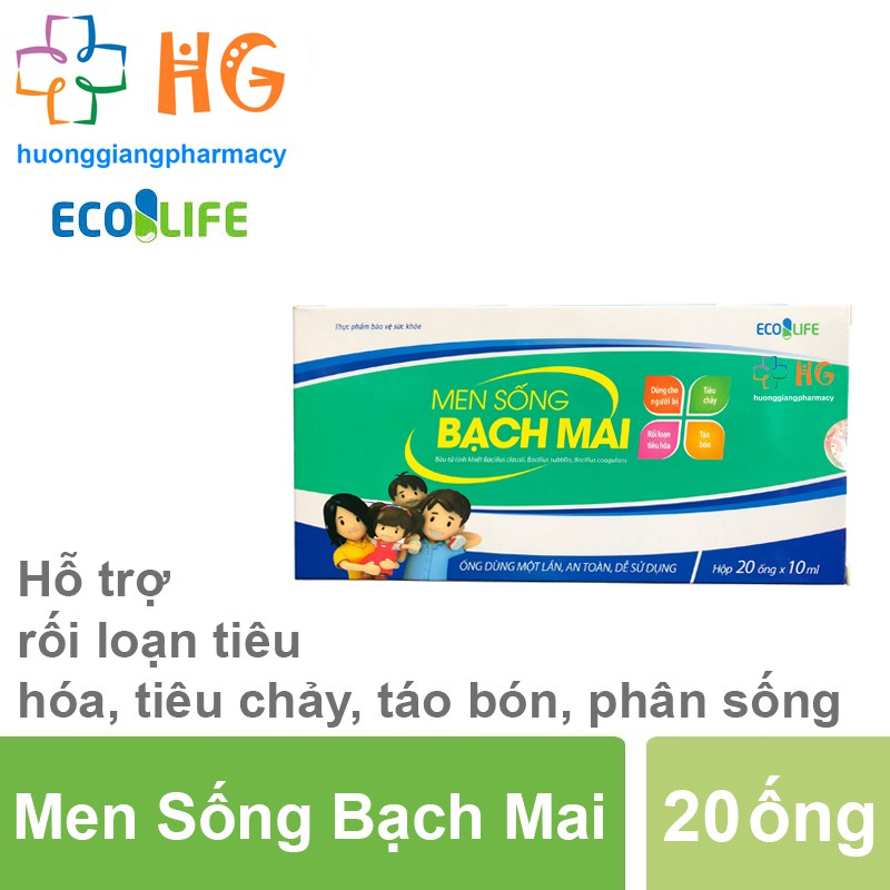 Men Sống Bạch Mai - Hỗ trợ rối loạn tiêu hóa, tiêu chảy, táo bón, phân sống, đầy bụng, khó tiêu, biếng ăn (Hộp 20 ống)