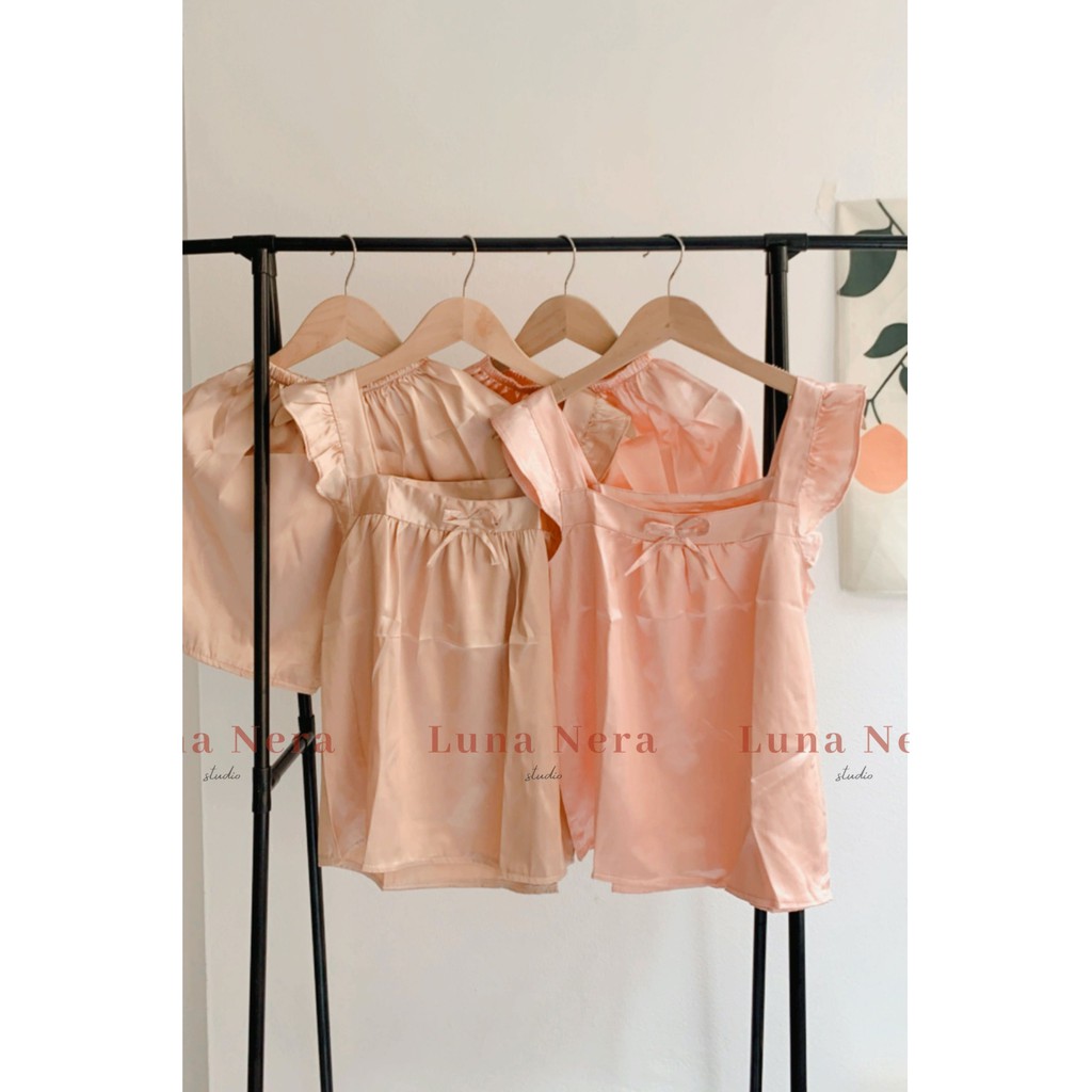 [TẶNG GƯƠNG CẦM TAY] Set đồ ngủ lụa bóng áo cánh tiên có nơ ngực | Ảnh thật 100% ♡ | BigBuy360 - bigbuy360.vn
