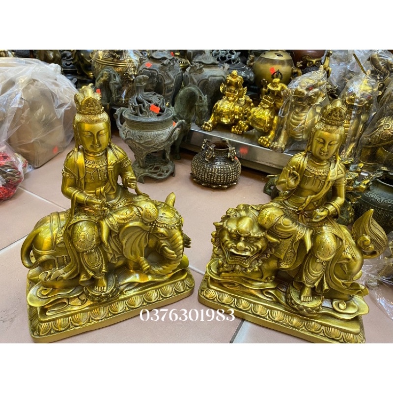 Tượng phật văn thù phổ hiền bồ tát bằng đồng , tượng phật thờ bằng đồng cao 29cm