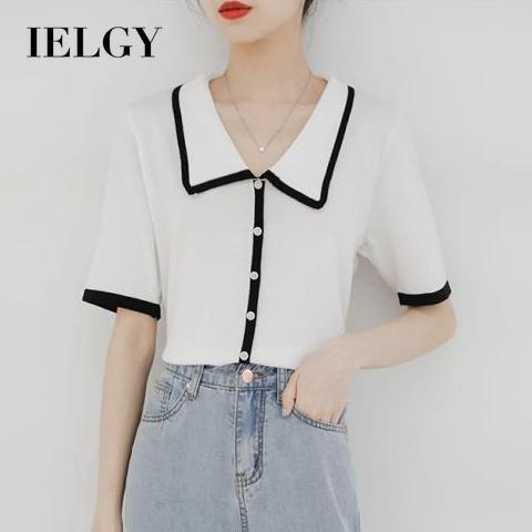 Áo sweater Dệt Kim Mỏng Tay Ngắn Dáng Rộng Màu Sắc Tương Phản Thời Trang Mùa Hè Cho Nữ