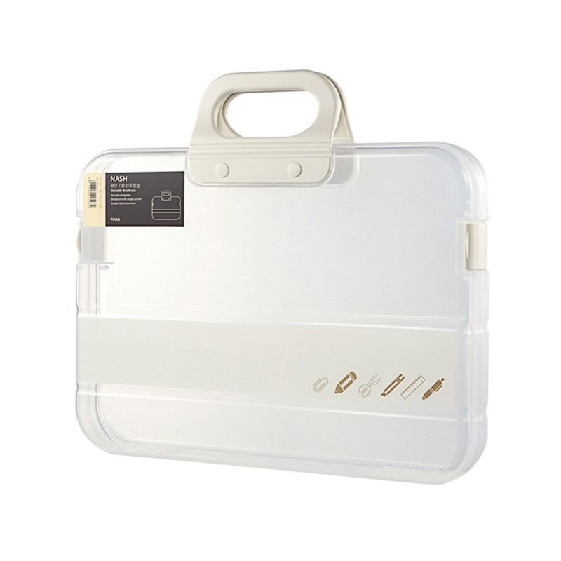 SEL Portable File Box Plastic Transparent Pencil Case A4 Folder with Lock Handle Documents Bag Stationery Storage Case