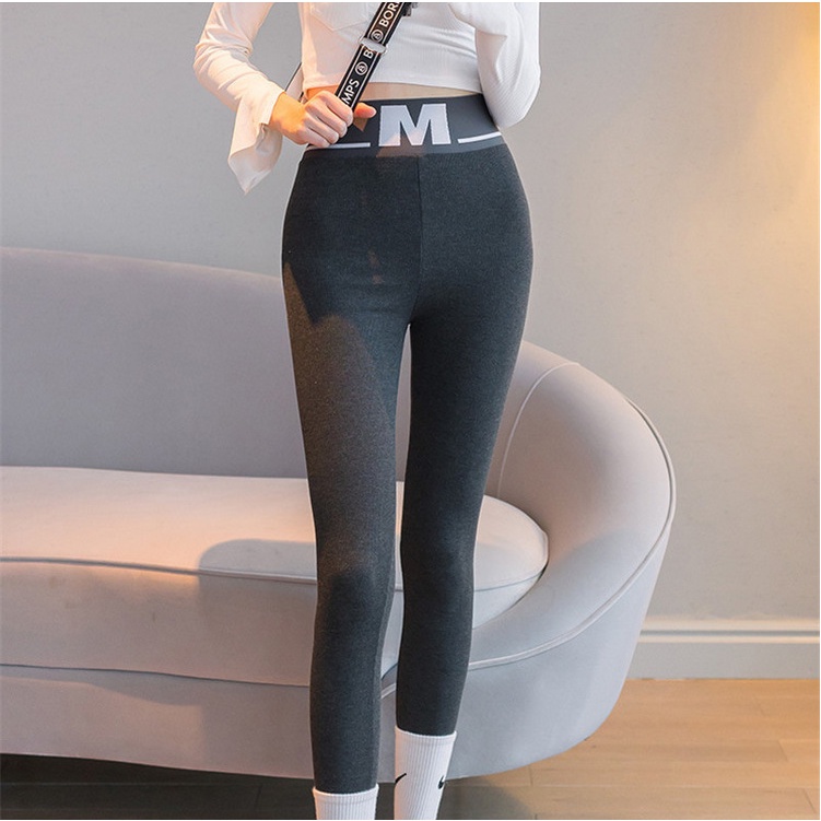 Quần legging chữ M len tăm cạp cao che bụng /dày dặn combo quà tặng kẹo