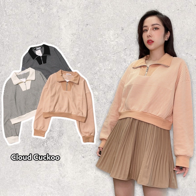 Áo Croptop Kẻ Ngang Khóa Cổ - Mã Số: Do816