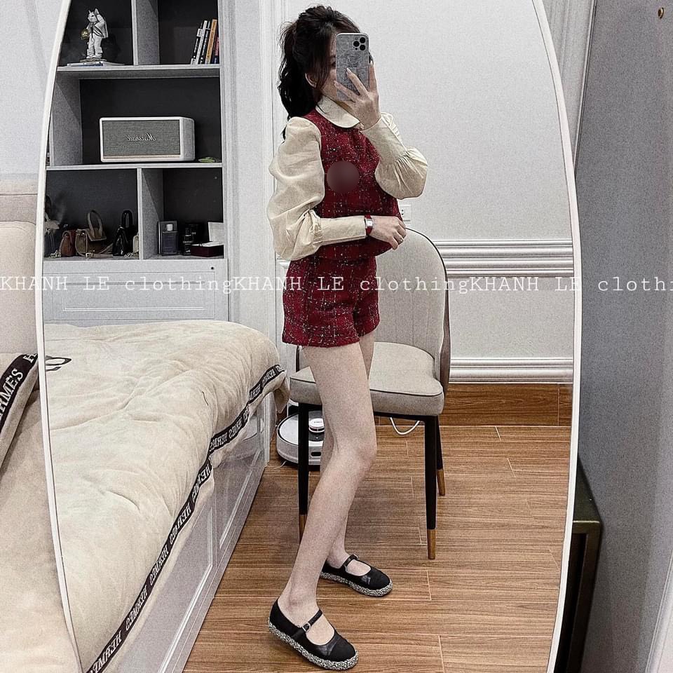 Set dạ sơ mi 3 món quần đùi sang chảnh đồ dạ nữ TL020