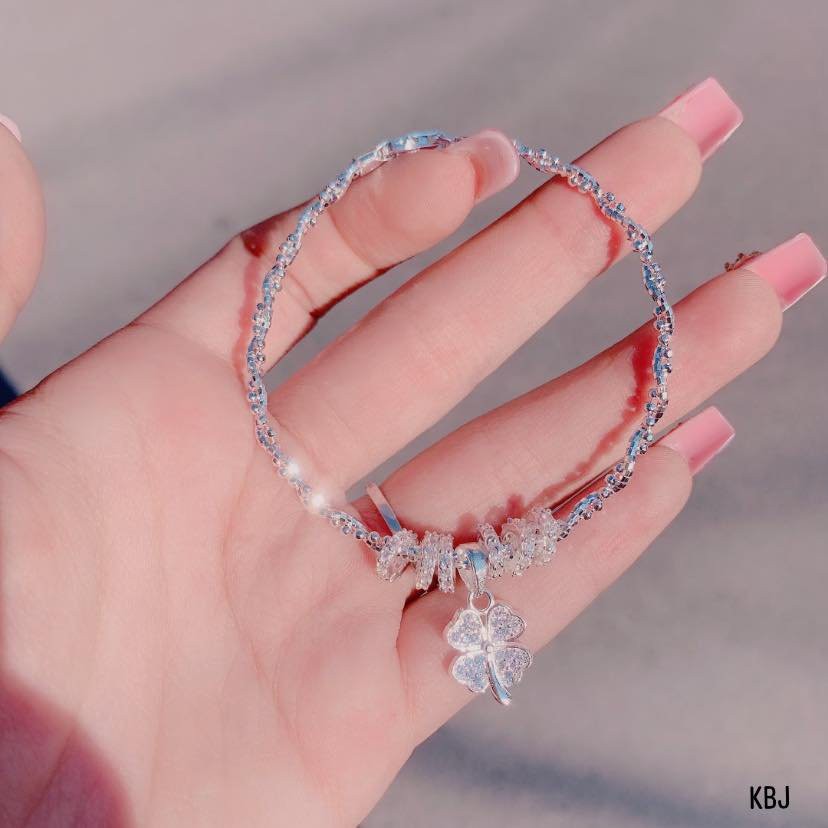 Lắc tay bạc 925 treo cỏ 4 lá gắn đá siêu xinh - Vòng tay bạc Bibi