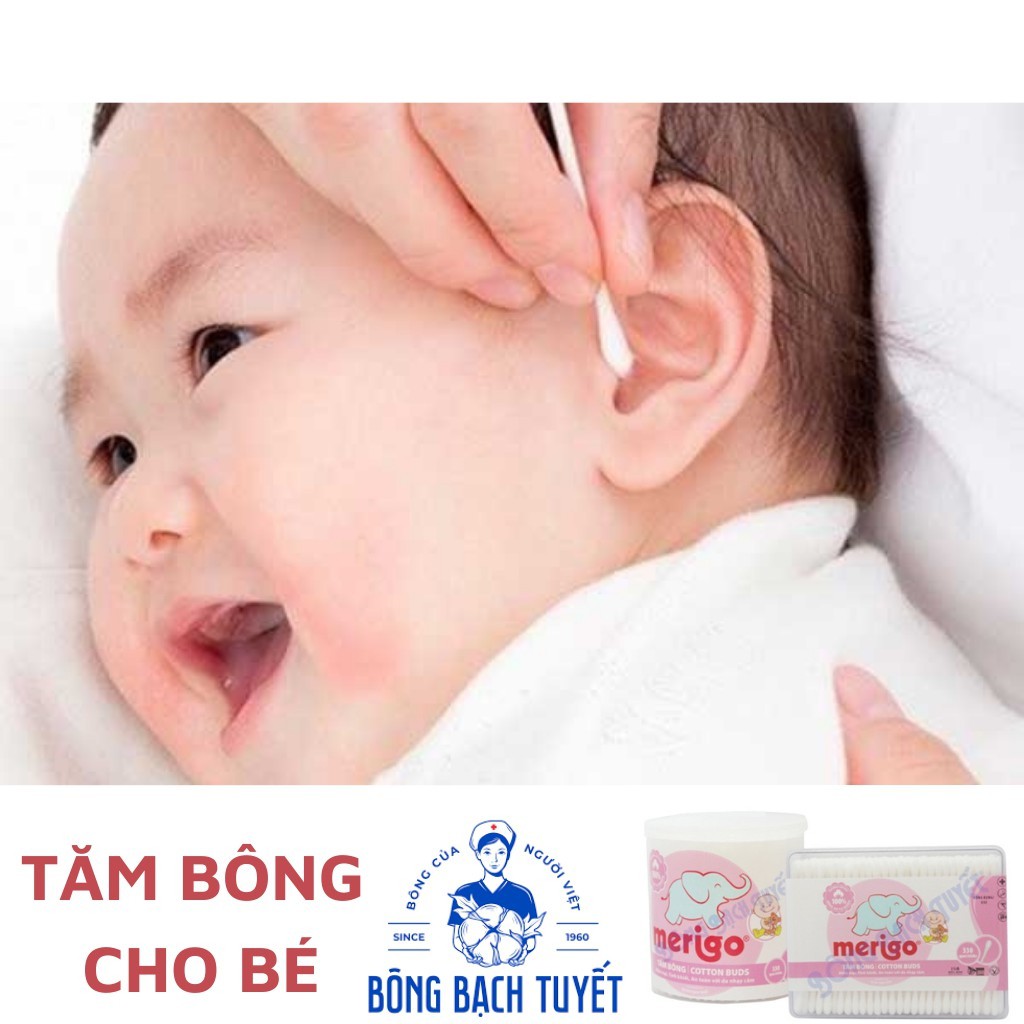 [ĐƯỢC MUA 3SP MỖI LOẠI] Tăm bông Bạch Tuyết Merigo tiệt trùng (55-120 que) cho trẻ em