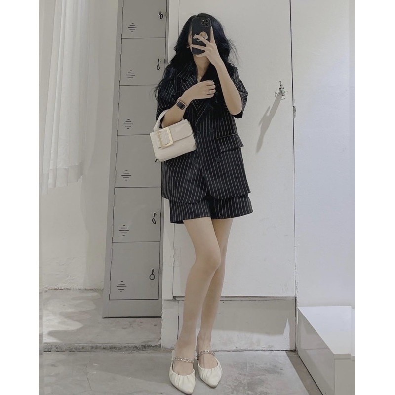 Set Vest/Blazer kẻ sọc Hàn Quốc 2 màu đen - trắng [Kèm ảnh thật] | BigBuy360 - bigbuy360.vn