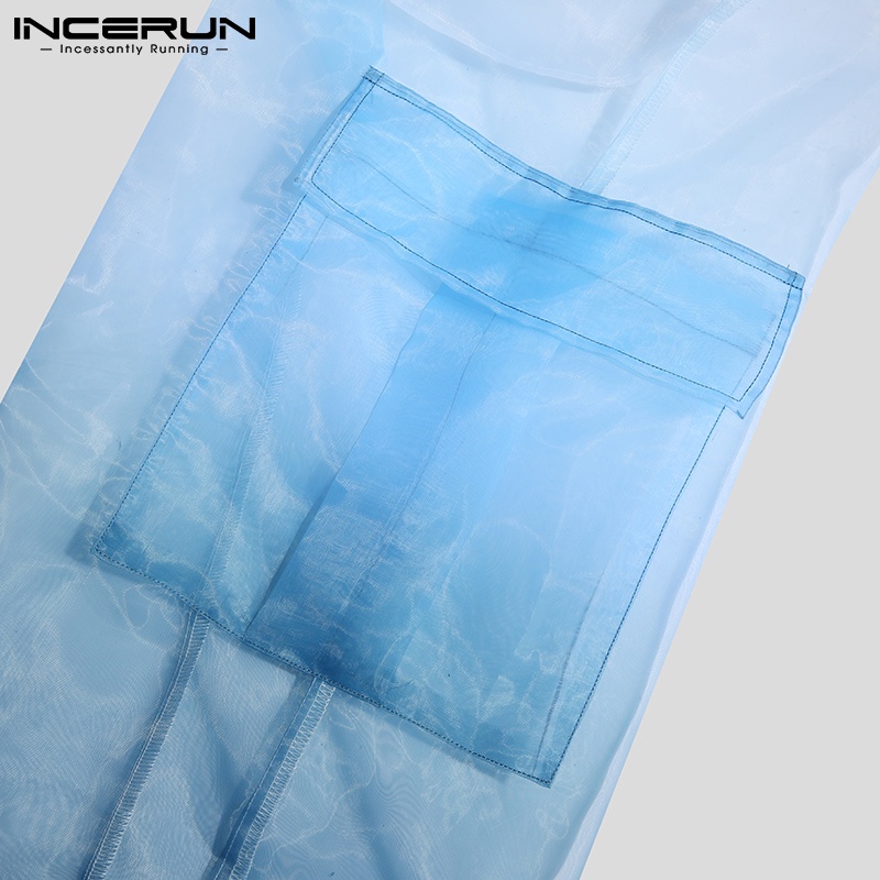 Quần dài INCERUN lưng thun phối lưới màu gradient thời trang cho nam