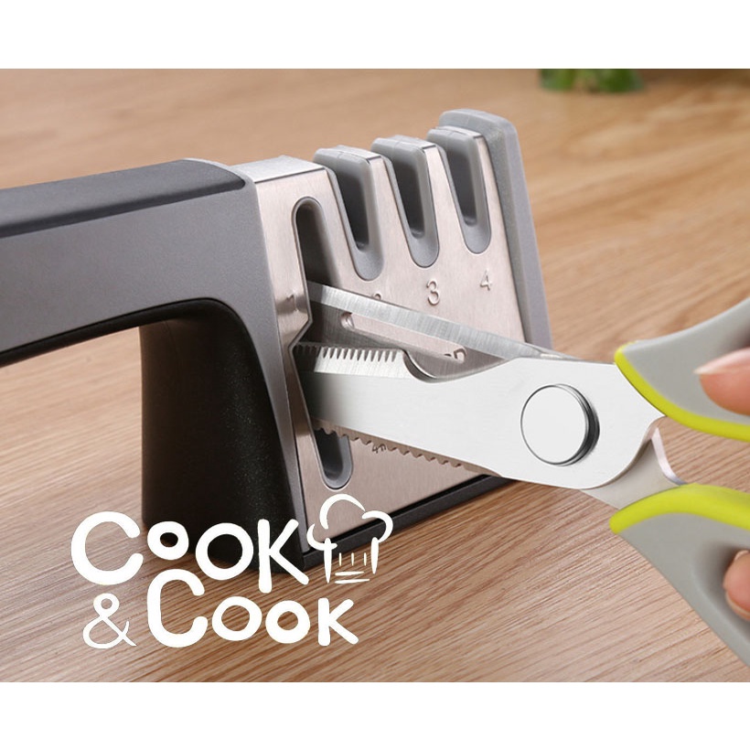 Kéo cắt thịt lưỡi inox tay cầm nhựa mềm nhám đa năng tiện lợi có nhiều màu tím xanh lá xám 23cm 145g