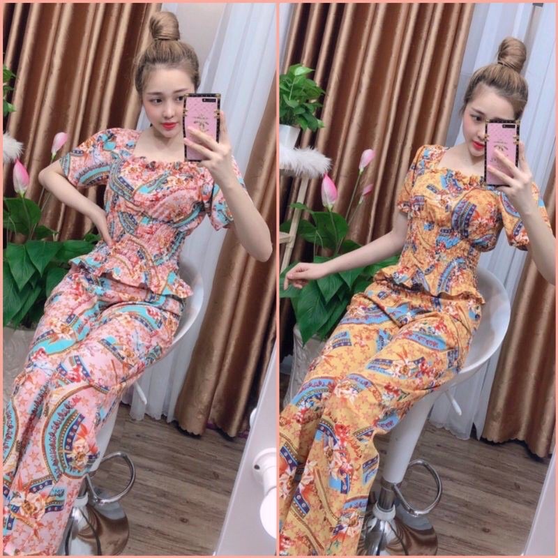 [45-55ký] Set bộ lanh áo chạy thun ôm eo tôn dáng có tay
