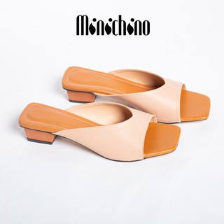 Dép cao gót MINICHINO thời trang thanh lịch mũi bằng đế vuông gót cao 3cm Nâu