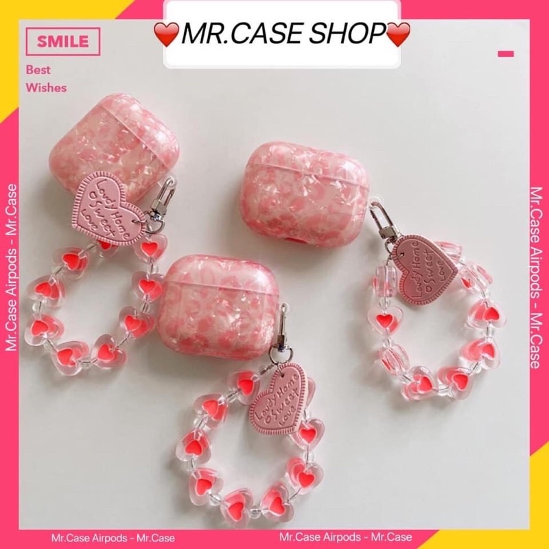Case Airpods 1/2 /Pro Vỏ Ốp Tai Nghe Hình Màu Hồng Loang Xà Cừ Kèm Dây Móc Khoá Xinh- Mr.Case AirPods