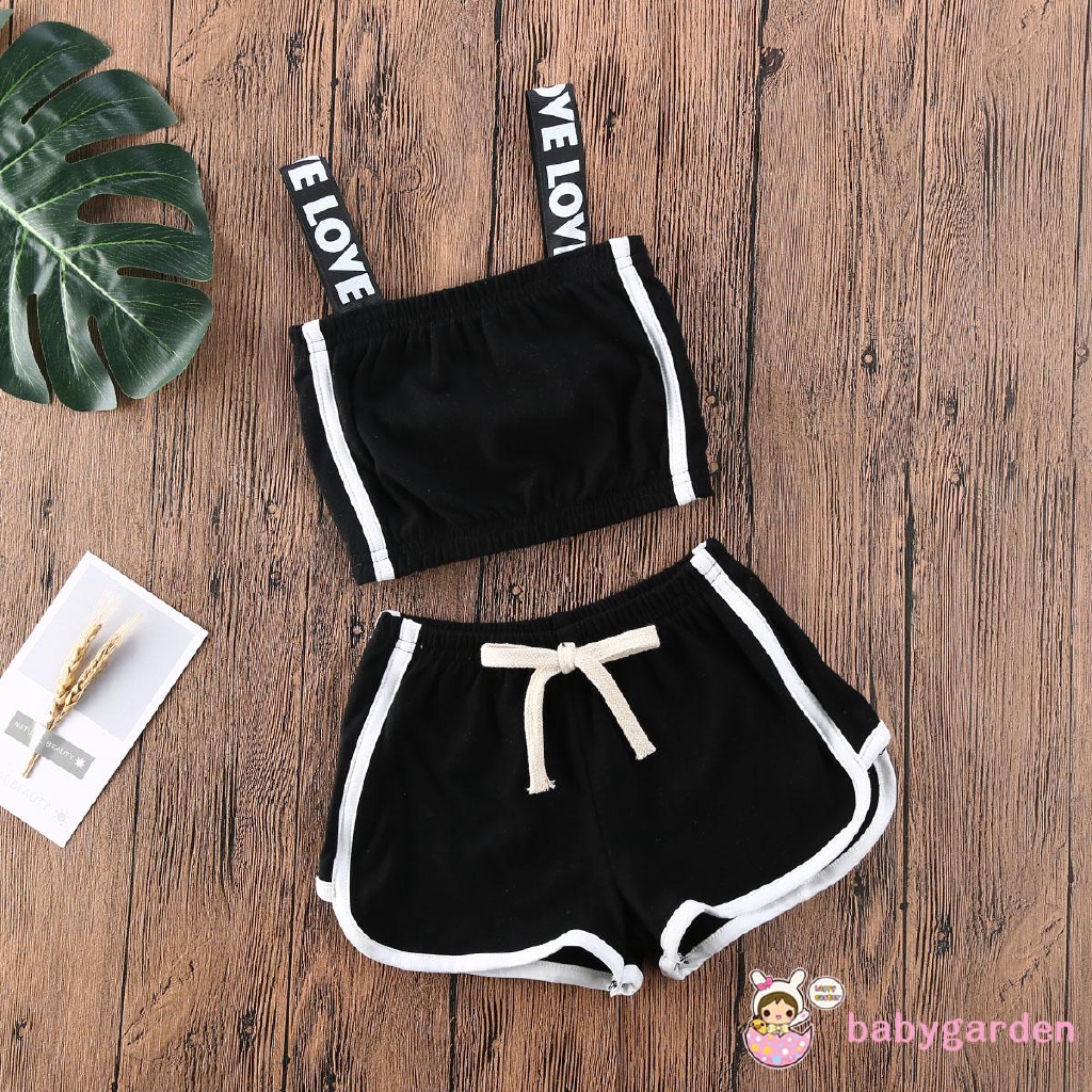 Set áo croptop hai dây + quần đùi màu trơn thể thao thời trang cho bé gái