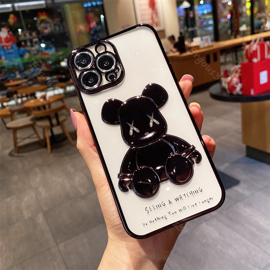 Ốp điện thoại trong suốt họa tiết gấu 3D cho iPhone 13 12 11 Pro Max SE2020 X XR Xs Max 7 8 Plus