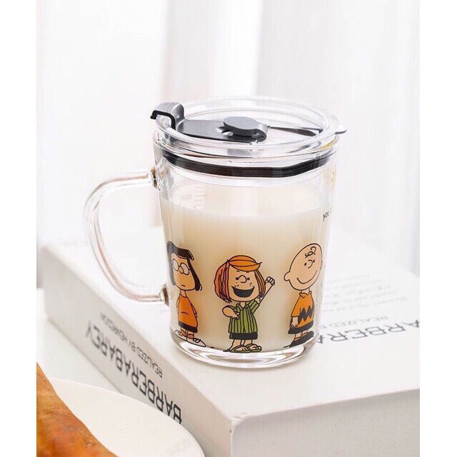 Cốc pha sữa thuỷ tinh chia vạch có nắp và ống hút, Cốc thuỷ tinh chia vạch có ống hút và nắp đậy 350ml