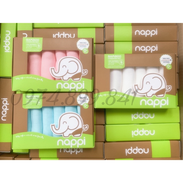 Hộp 6 chiếc khăn sữa Thái Nappi ( cam kết chính hãng- có clip phân biệt thật giả)