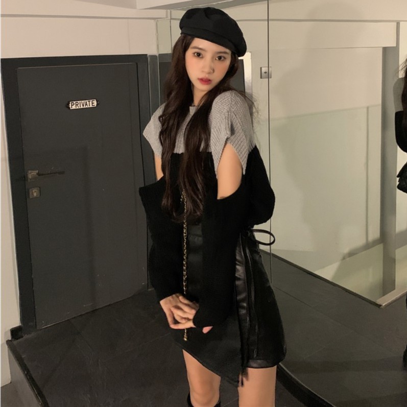 Áo Sweater Dáng Ngắn Hở Vai Kiểu Retro Hồng Kông Thời Trang Dễ Phối Đồ