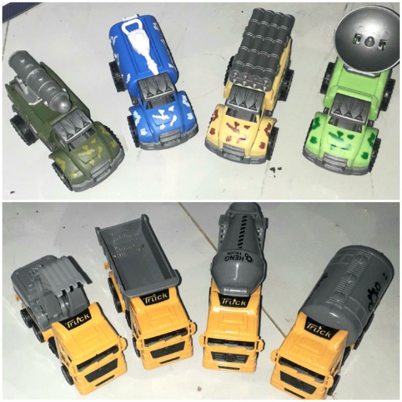 Sét 4 chiếc xe mô hình công trình bằng nhựa chạy chớn hoặc chạy bánh lùi