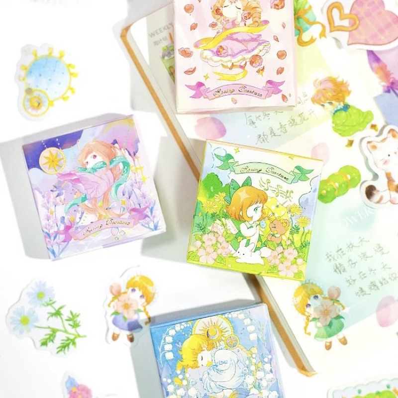 Sticker Hộp 50 Tấm Hình Cô Gái Màu Pastel Dễ Thương