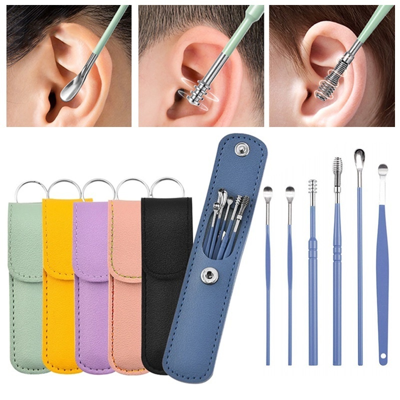 Set 6 Dụng Cụ Lấy Ráy Tai Bằng Thép Không Gỉ Hình Xoắn Ốc Đa Năng
