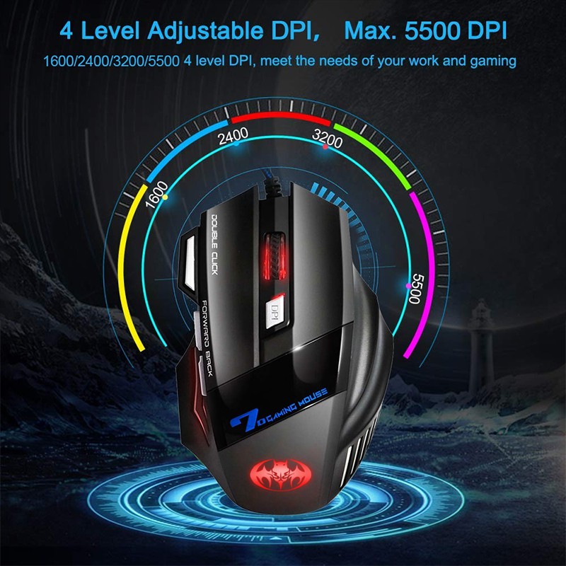 Chuột chơi game có dây 7 nút bấm 5500DPI Aivk X7 chất lượng cao