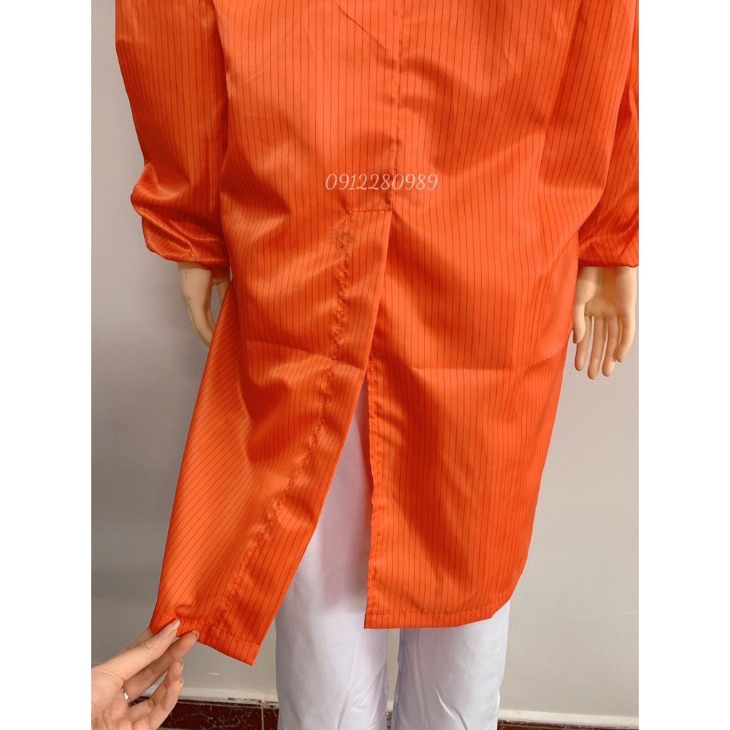 Áo phòng sạch dáng dài vải chống tĩnh điện màu cam - Áo blouse phòng sạch _ Hình chụp thật