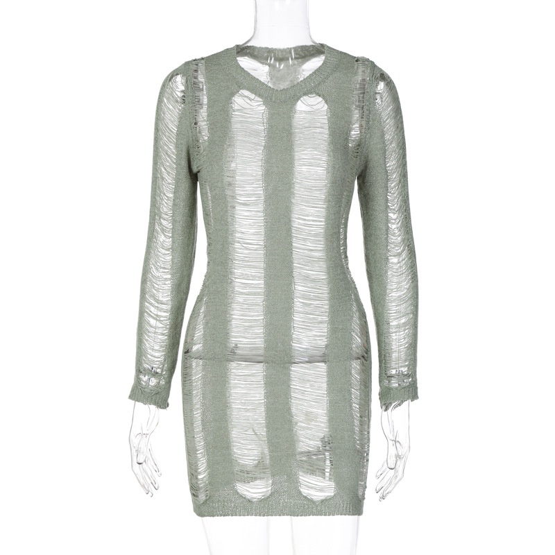 Đầm Dệt Kim Tay Dài Cổ Tròn Thiết Kế Quyến Rũ Cho Nữ