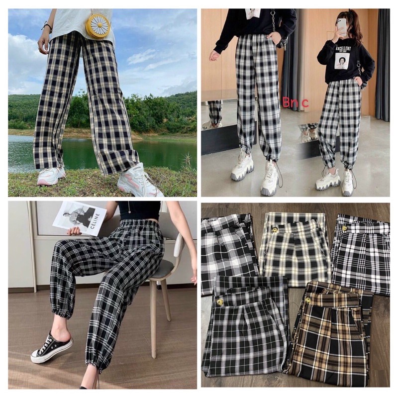 Quần kẻ - gấu rút dây hai loai chun sau ống rút dây và chun sau ống suông siêu hot . Sỉ 85k