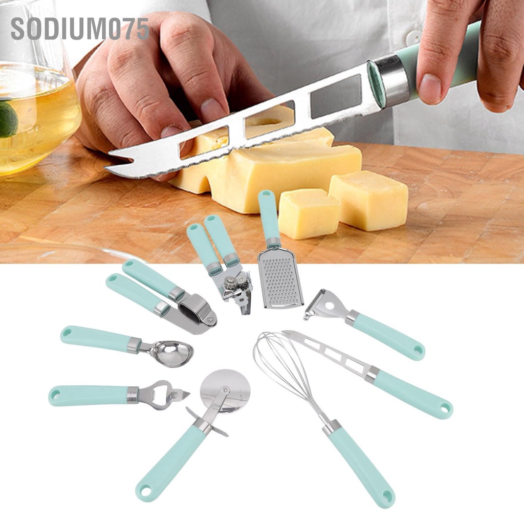 Sodium075 9 cái Bộ đồ dùng nhà bếp bằng nhựa màu lục lam Tay cầm thép không gỉ Máy đánh trứng gia dụng cho