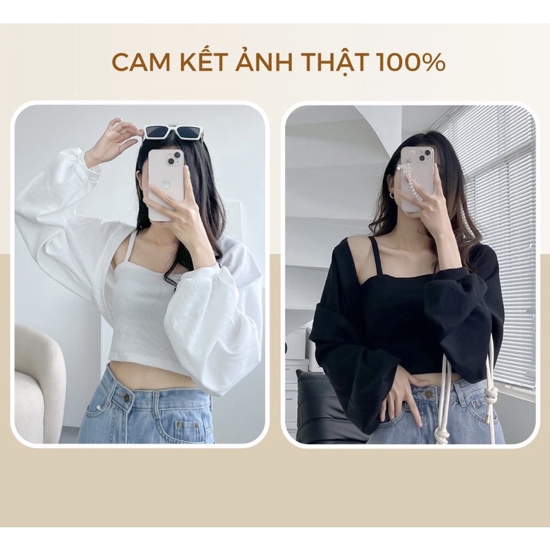 SET ÁO CROPTOP BARBIE TOP gồm áo khoác ngoài tay dài và áo 2 dây trong