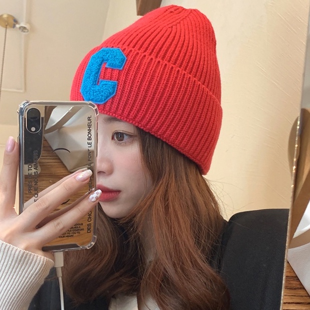 Mũ Len Dệt Kim In Chữ C Lớn Đơn Giản Thời Trang Mùa Thu Hàn Quốc Dành Cho Nữ Sinh