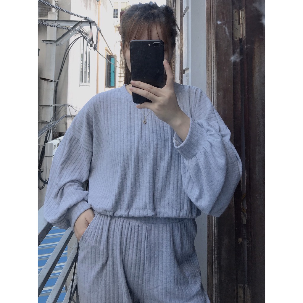 đồ bộ nữ ngủ mặc nhà ba màu len tăm ảnh thật